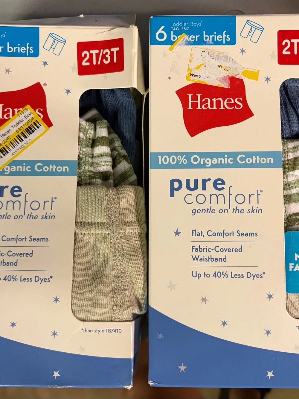 Hanes Pure Comfort Toddler Boxer Briefs - 2T/3T 2 packs of 6 each